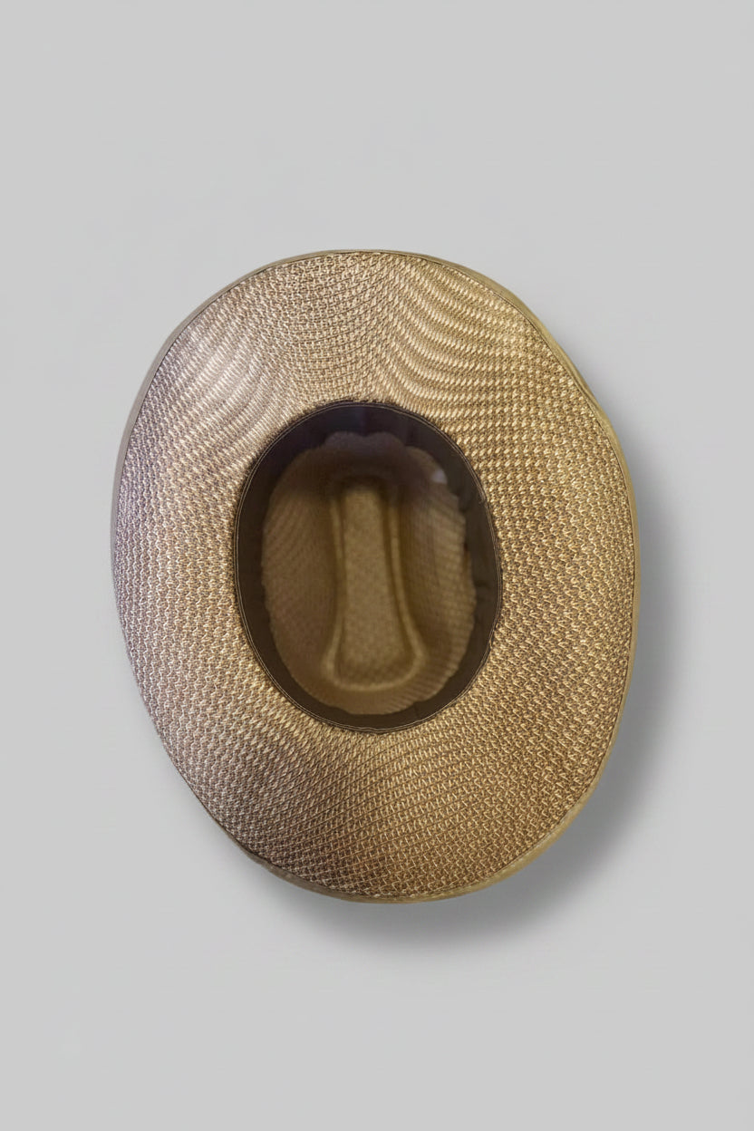 Beige straw hat on a light gray background