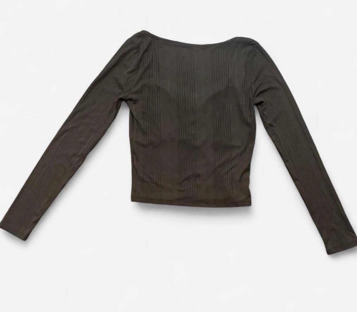 Boohoo Black Long Sleeve Hook & Eye Ribbed Top Size Small