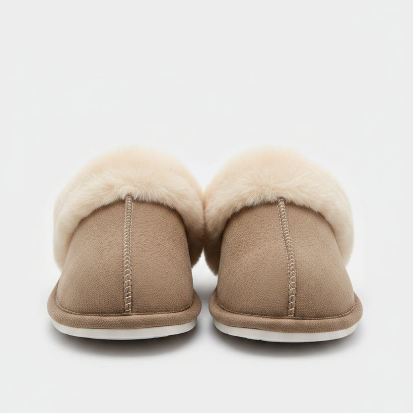 Women's Slide-On Shearling Suede Slippers Chestnut Size 9-10