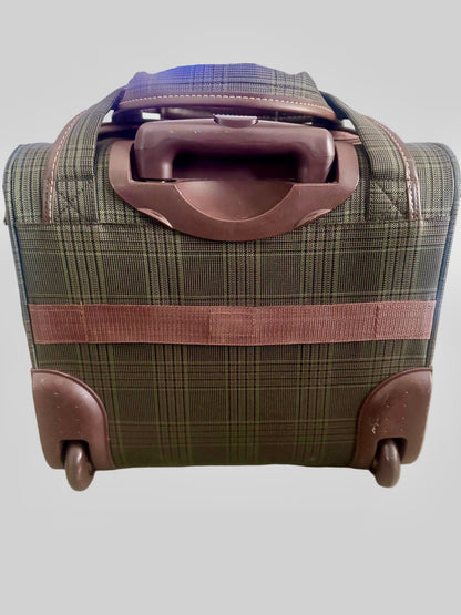 London Fog Brentwood 15" Under Seat Rolling Carry On Bag Luggage – Brown Olive Plaid
