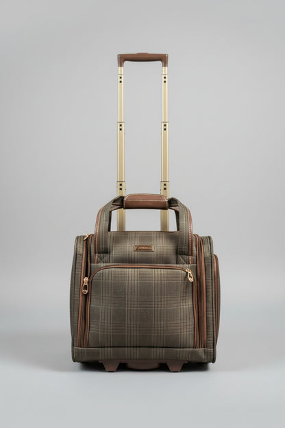 London Fog Brentwood 15" Under Seat Rolling Carry On Bag Luggage – Brown Olive Plaid
