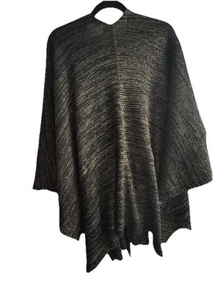Poncho con Lazo Glitter Negro con Brillo Metálico Plateado Talla Única