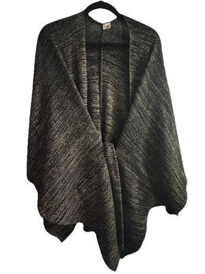 Poncho con Lazo Glitter Negro con Brillo Metálico Plateado Talla Única