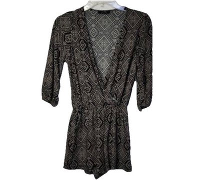 Iris Básico Estampado Geométrico de Diamantes Romper Manga Larga Escote en V Talla Pequeña