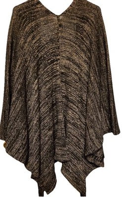 Poncho con Lazo Glitter Negro con Brillo Metálico Plateado Talla Única