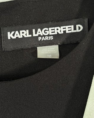 Vestido largo de diseñador elegante negro Karl Lagerfeld, sin mangas T 10