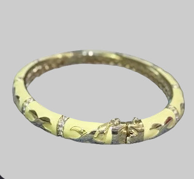 18K Lauren G. Adams Gold Plated Enamel & Rhinestone Hinged Bangle Bracelet