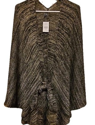 Poncho con Lazo Glitter Negro con Brillo Metálico Plateado Talla Única