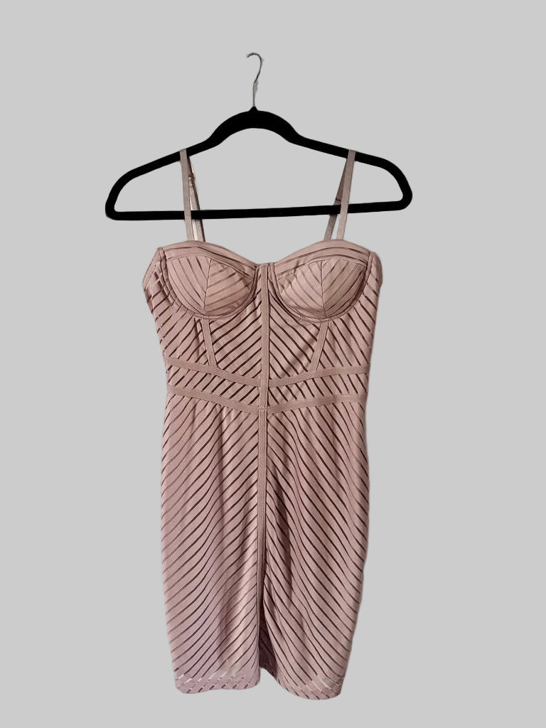Iris Los Angeles Mauve Chevron Mesh Bandage Bustier Bodycon Dress Large