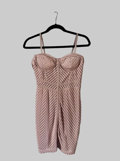 Iris Los Angeles Mauve Chevron Mesh Bandage Bustier Bodycon Dress Large