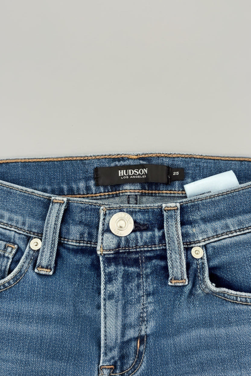 Hudson Nico Mid-Rise Straight Ankle Jeans Penny Wash Raw Hem 25