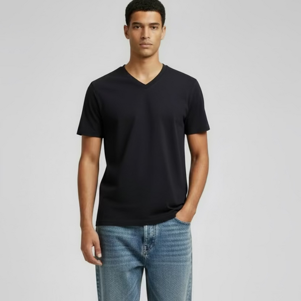 Man wearing Black t-shirt 