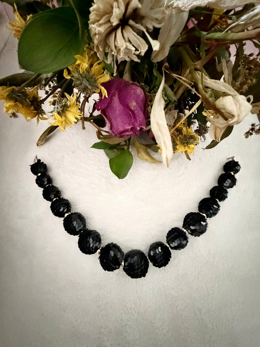 Vintage Mid Century Black Sequin Bubble Bead Choker Necklace Hollywood Regency Glam