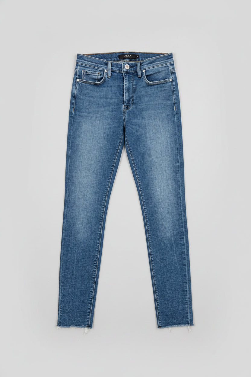 Hudson Nico Mid-Rise Straight Ankle Jeans Penny Wash Raw Hem 25
