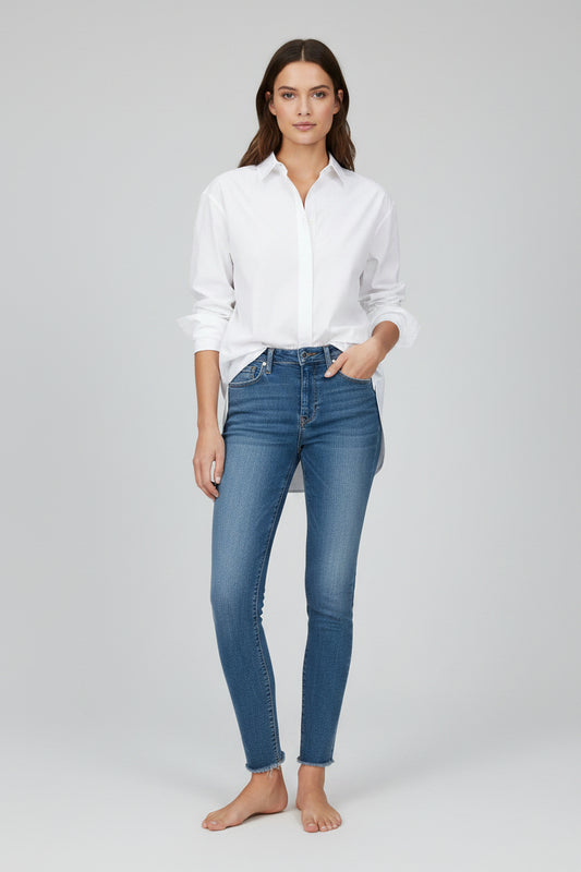 Hudson Nico Mid-Rise Straight Ankle Jeans Penny Wash Raw Hem 25