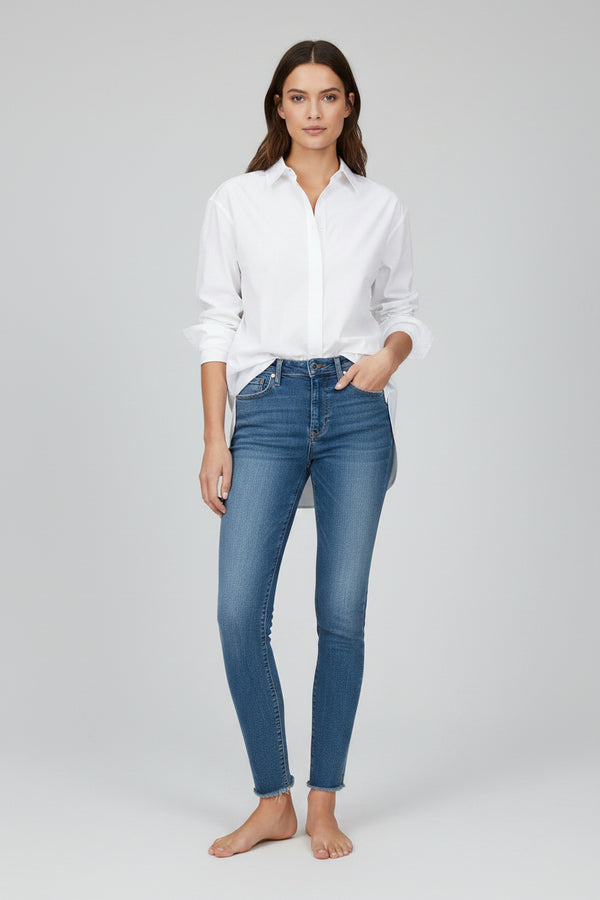 Hudson Nico Mid-Rise Straight Ankle Jeans Penny Wash Raw Hem 25