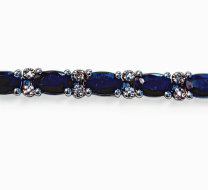 Vintage Macy's Natural Sapphire and Diamond Tennis Bracelet in 925 Sterling Silver (7 Inches)