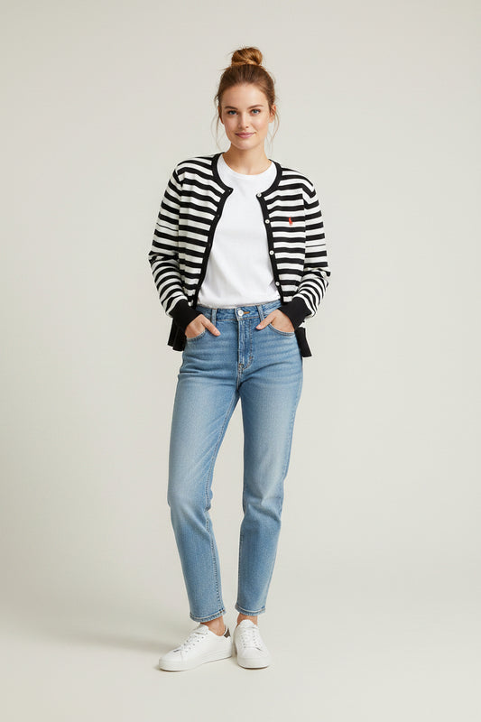 Navy and white striped POLO sweater