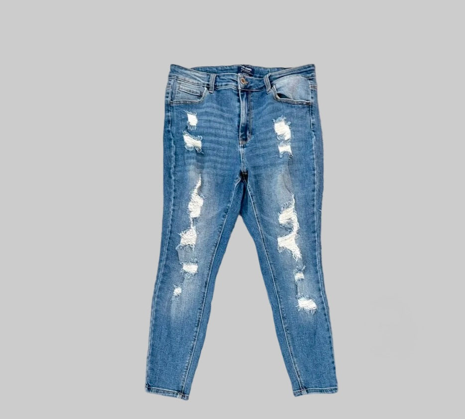 Wax Jean Plus Size 18 Blue Distressed Skinny Jeans ✨ Ultimate Comfort Stretch