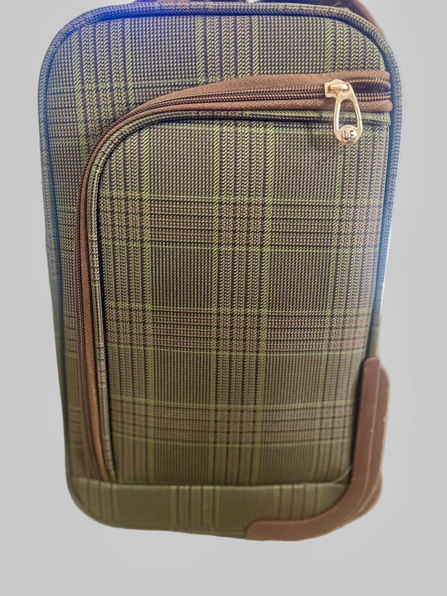 London Fog Brentwood 15" Under Seat Rolling Carry On Bag Luggage – Brown Olive Plaid