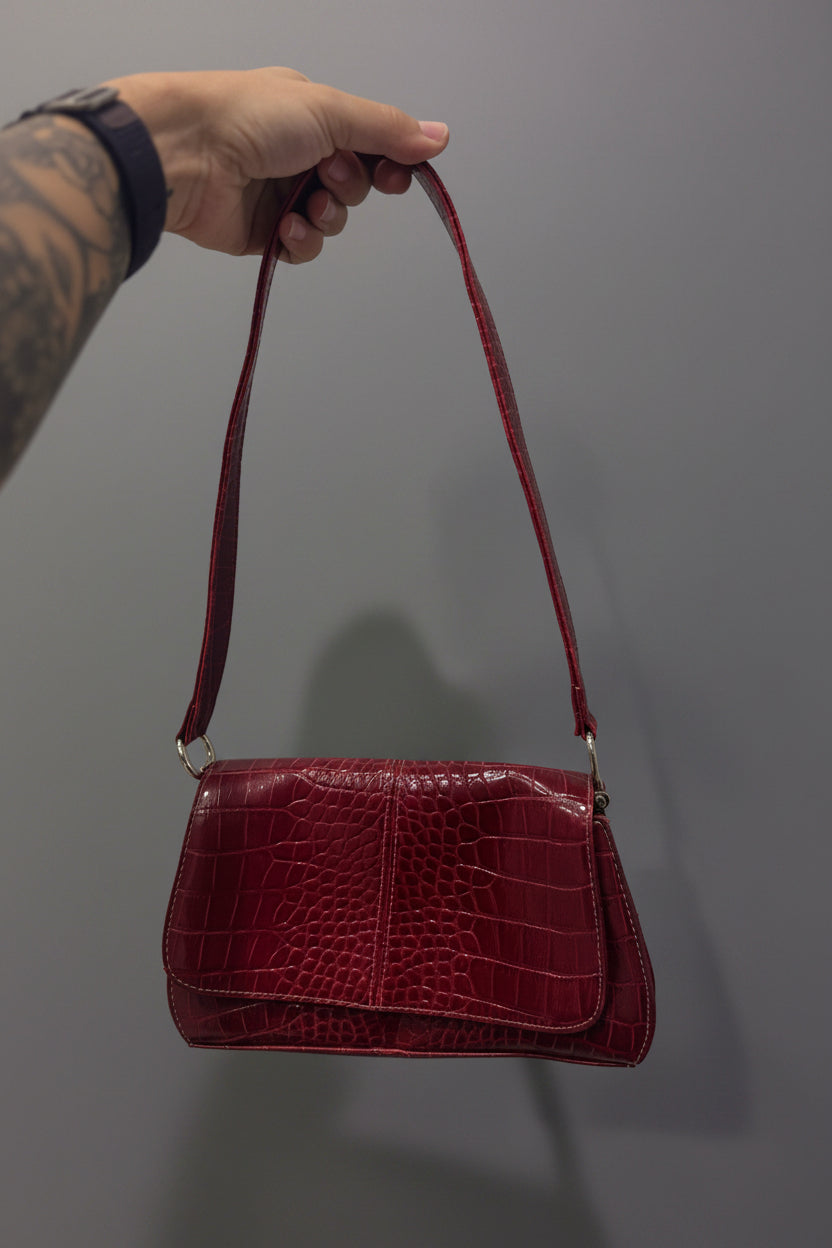Vintage Liz Claiborne Red Croc Embossed Y2K Shoulder Bag