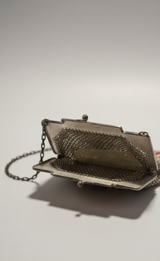 Antique Art Deco Glass Micro Beaded Victorian Purse Fringe Handbag
