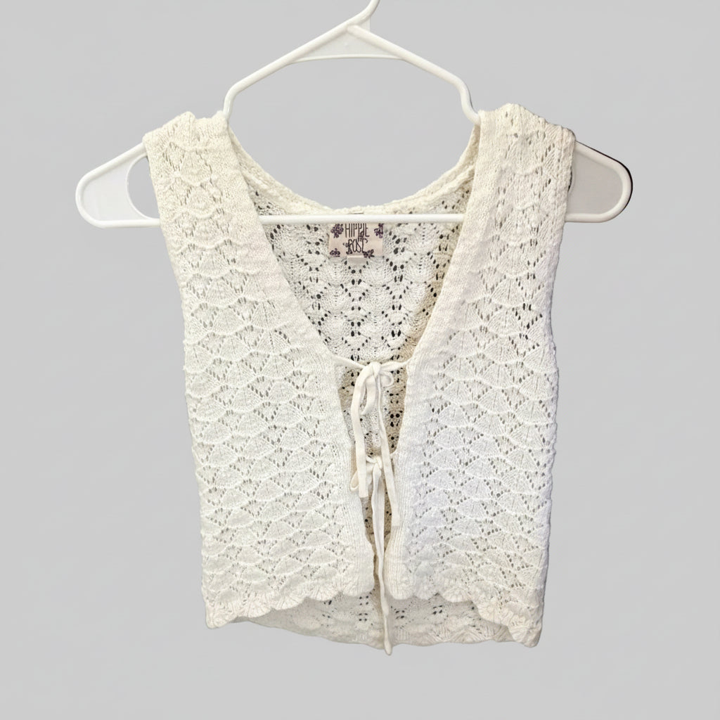 Hippie Rose Boho Open Knit Tie-Front Sweater Vest XS