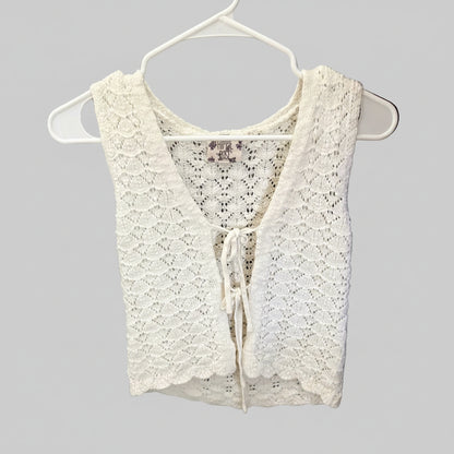 Hippie Rose Boho Open Knit Tie-Front Sweater Vest XS