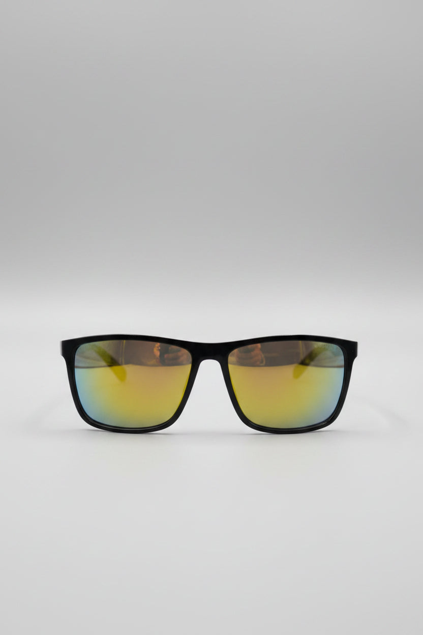 Baxtery Squares Black & Red Sunglasses NWT Gold Reflective UV Protection Shades