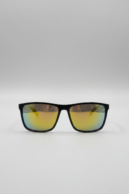 Baxtery Squares Black & Red Sunglasses NWT Gold Reflective UV Protection Shades