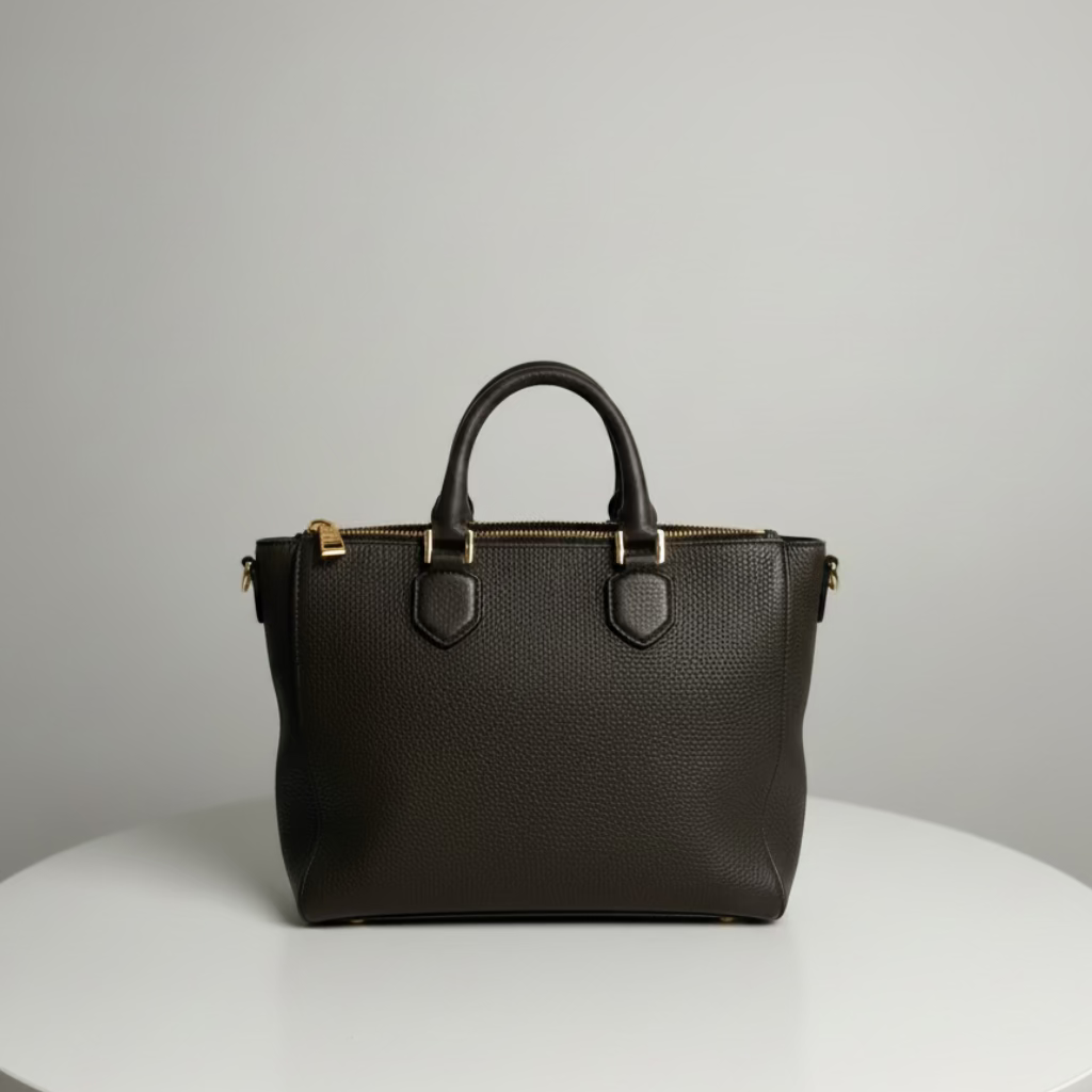 Black leather handbag