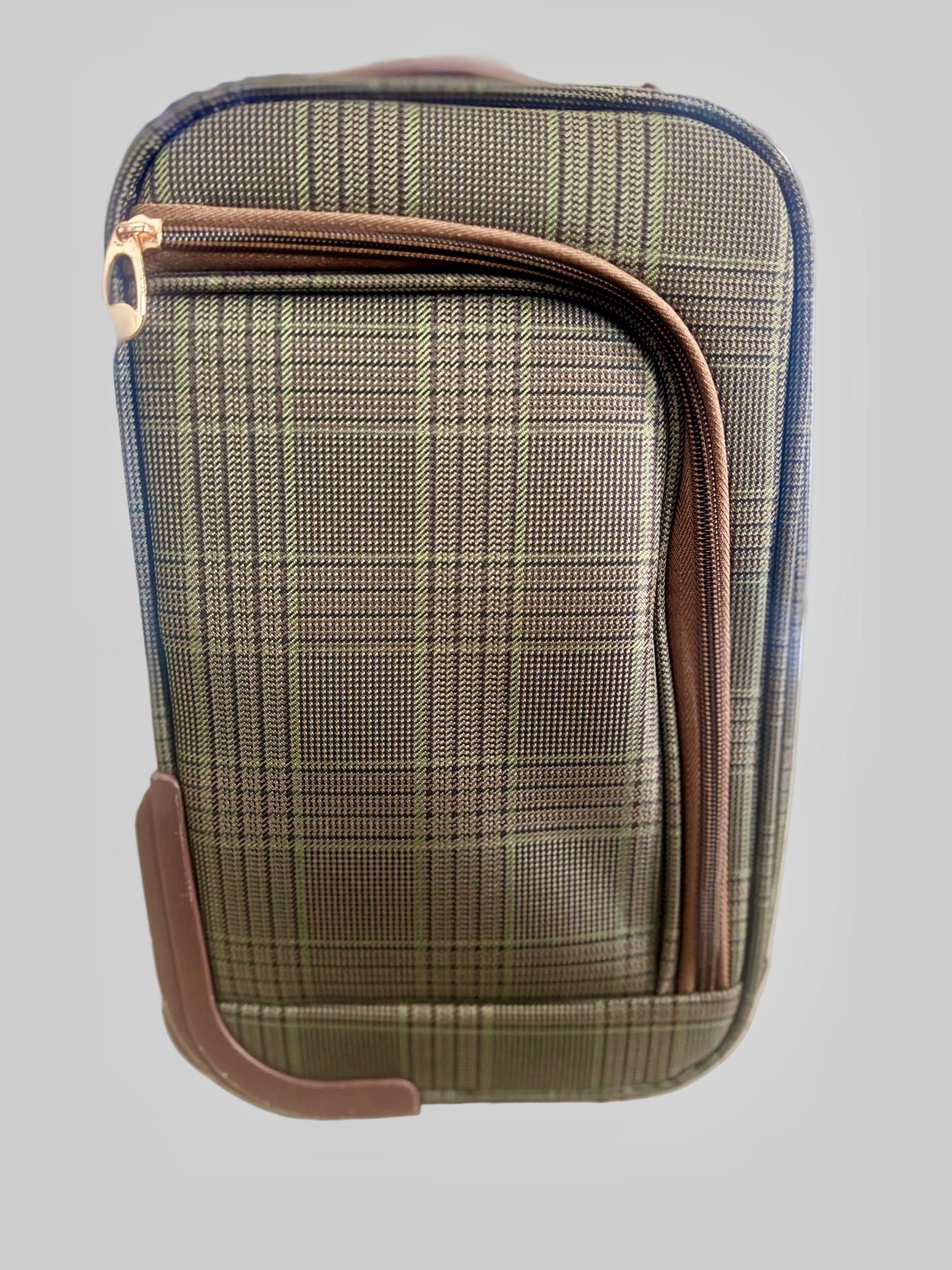 London Fog Brentwood 15" Under Seat Rolling Carry On Bag Luggage – Brown Olive Plaid