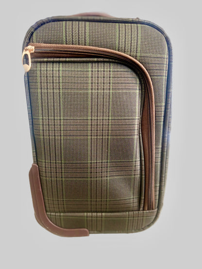 London Fog Brentwood 15" Under Seat Rolling Carry On Bag Luggage – Brown Olive Plaid