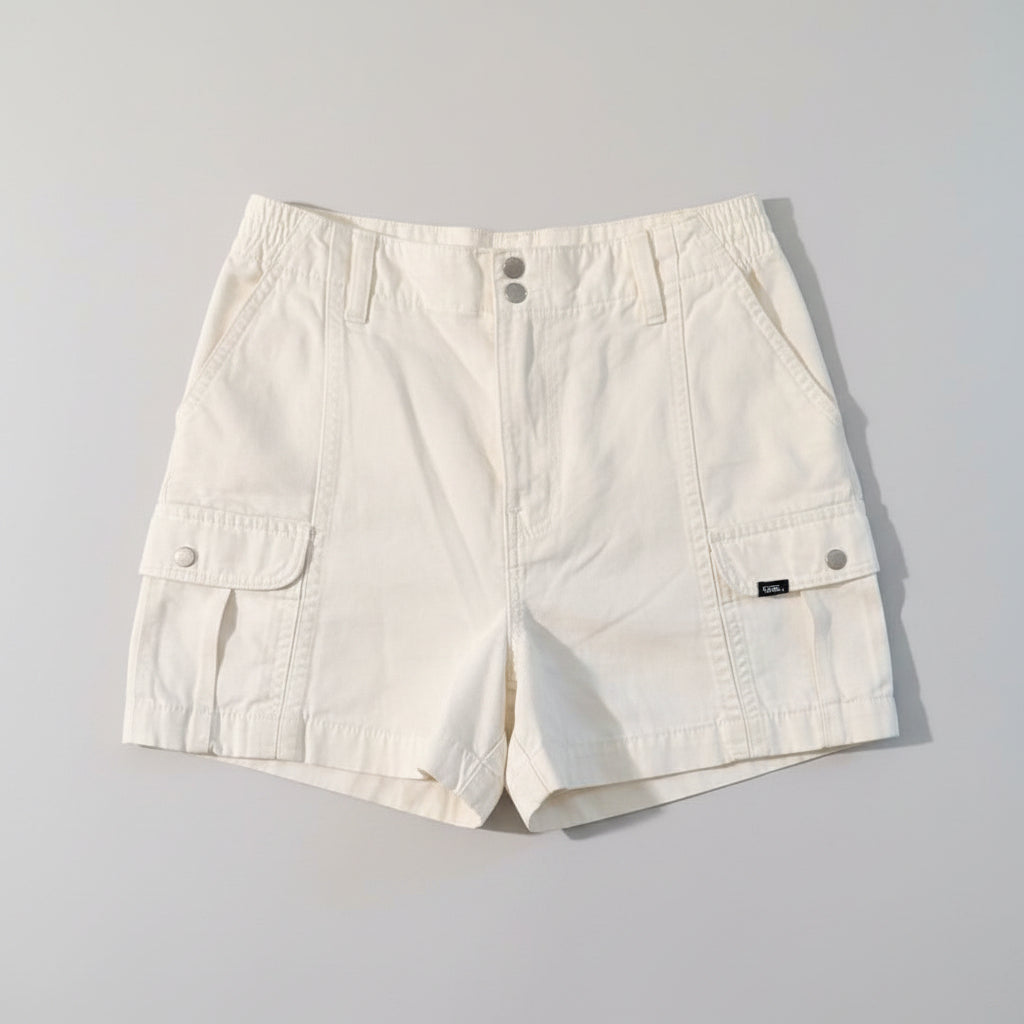 White shorts on a gray background.