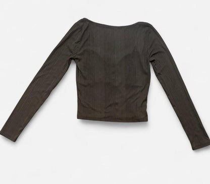Boohoo Black Long Sleeve Hook & Eye Ribbed Top Size Small