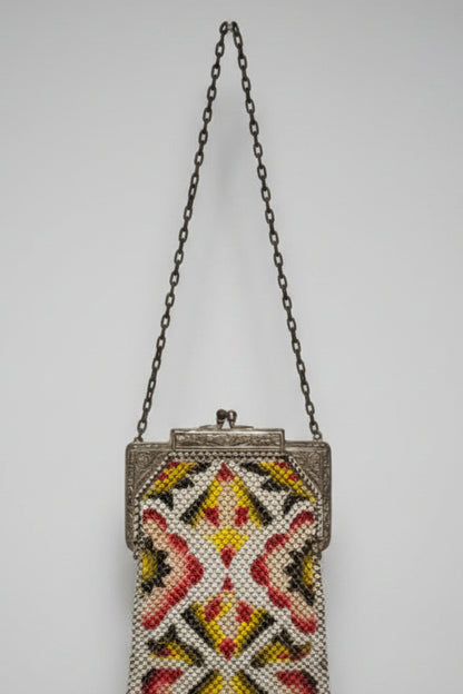 Antique Art Deco Glass Micro Beaded Victorian Purse Fringe Handbag
