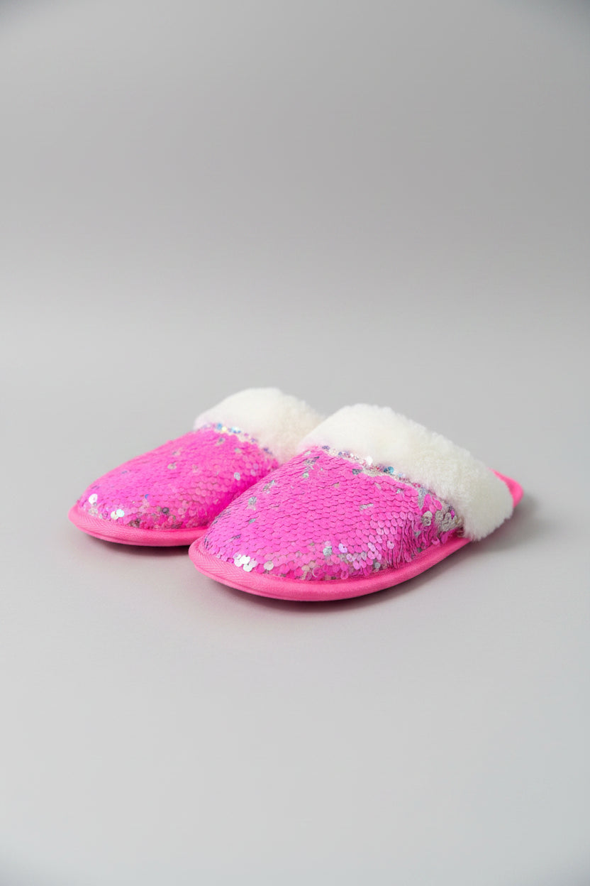 Thereabouts Girls Pink Sequin Slippers - Size M/L (Big Kids 2-4)