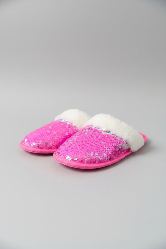 Thereabouts Girls Pink Sequin Slippers - Size M/L (Big Kids 2-4)