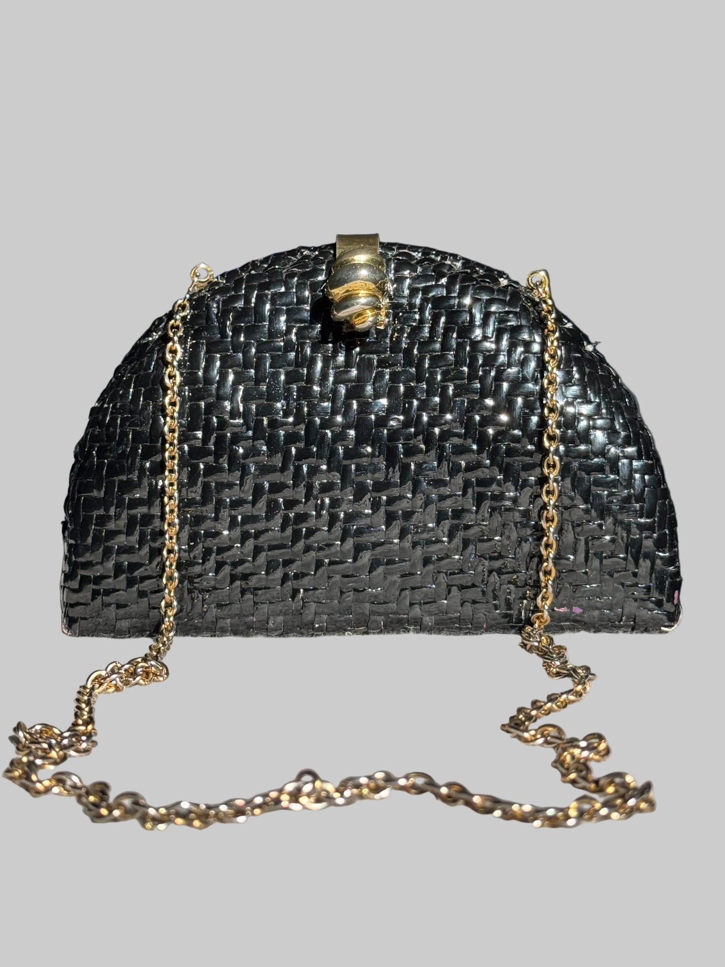 Vintage 80s Vanessa Black Woven Basket Weave Evening Clutch Crossbody Bag