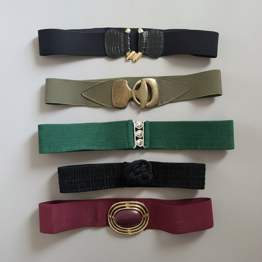 Vintage Style Wide Elastic Waist Belts Cinch Boho Multi Color - 5 piece