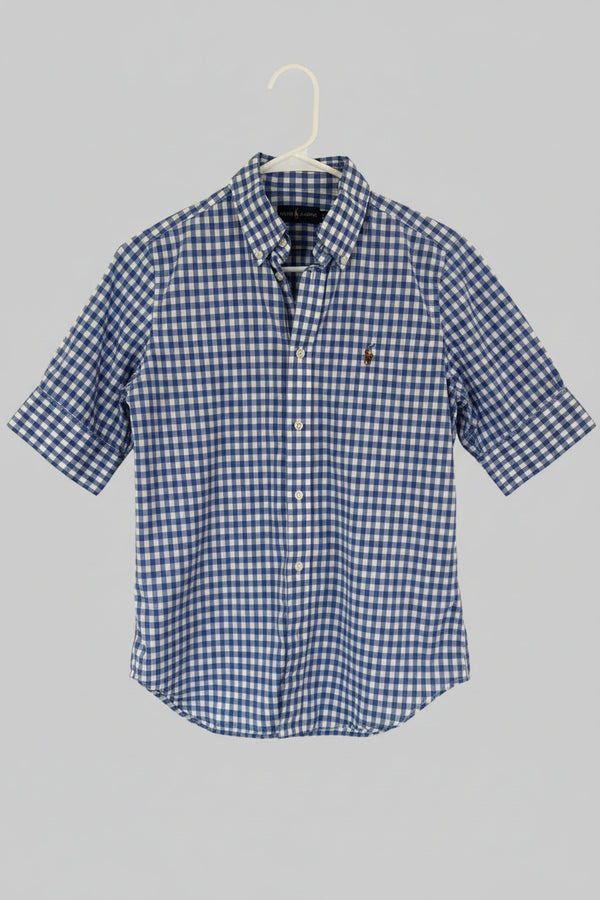 Vintage Ralph Lauren Gingham Check Short-Sleeve Button-Down Shirt – Blue/White S