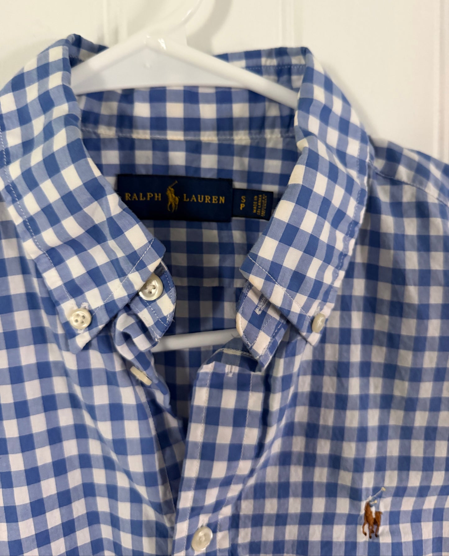 Vintage Ralph Lauren Gingham Check Short-Sleeve Button-Down Shirt – Blue/White S