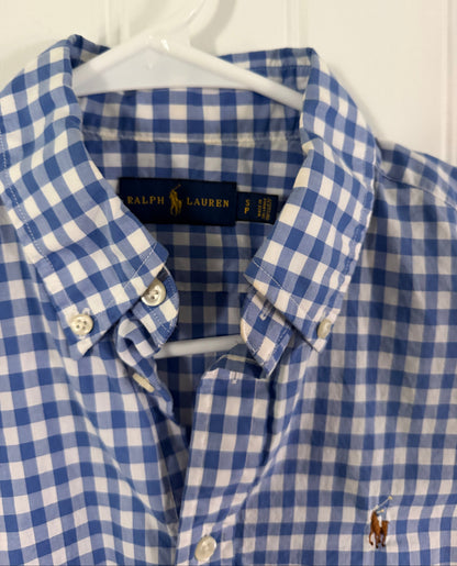 Vintage Ralph Lauren Gingham Check Short-Sleeve Button-Down Shirt – Blue/White S