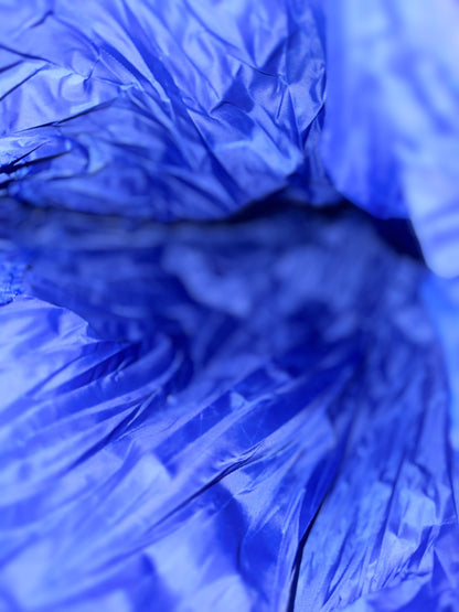 Close-up of crumpled blue plastic bag