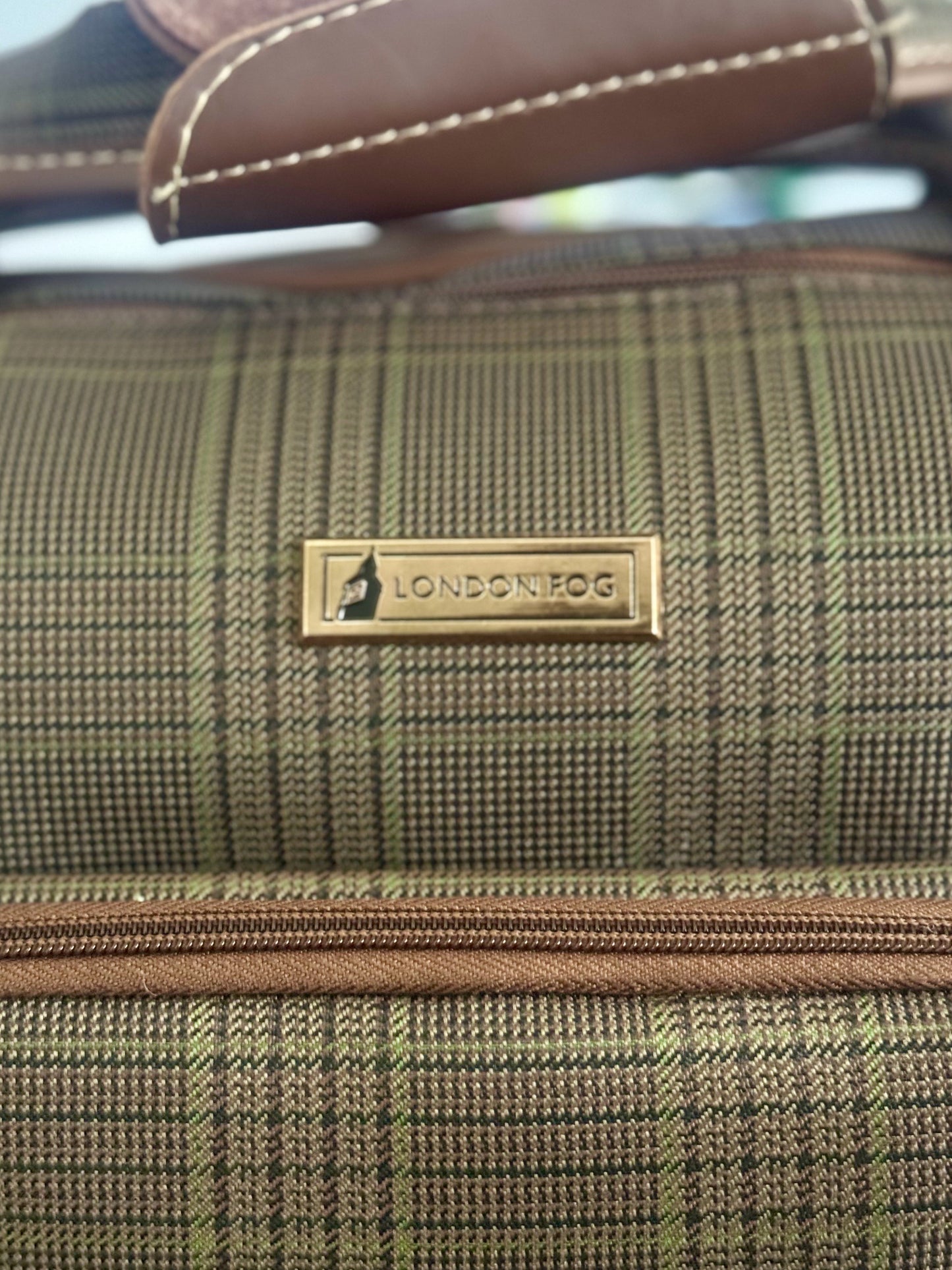 London Fog Brentwood 15" Under Seat Rolling Carry On Bag Luggage – Brown Olive Plaid