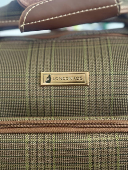 London Fog Brentwood 15" Under Seat Rolling Carry On Bag Luggage – Brown Olive Plaid