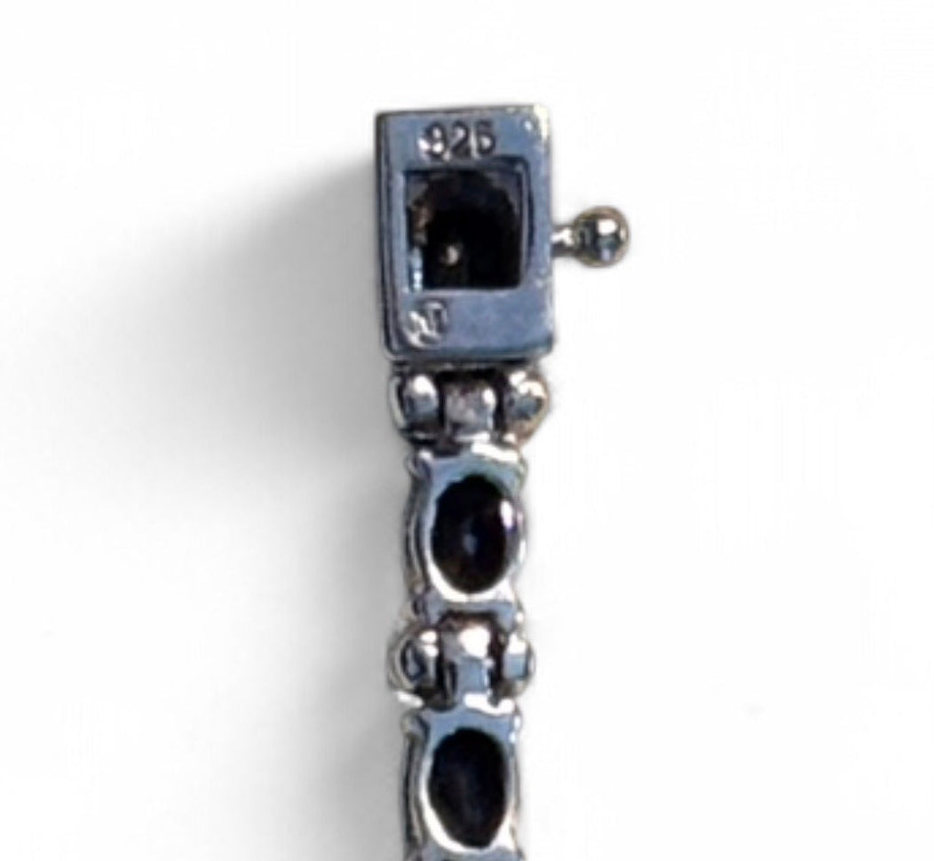 Vintage Macy's Natural Sapphire and Diamond Tennis Bracelet in 925 Sterling Silver (7 Inches)