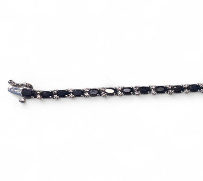 Vintage Macy's Natural Sapphire and Diamond Tennis Bracelet in 925 Sterling Silver (7 Inches)