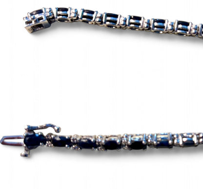 Vintage Macy's Natural Sapphire and Diamond Tennis Bracelet in 925 Sterling Silver (7 Inches)