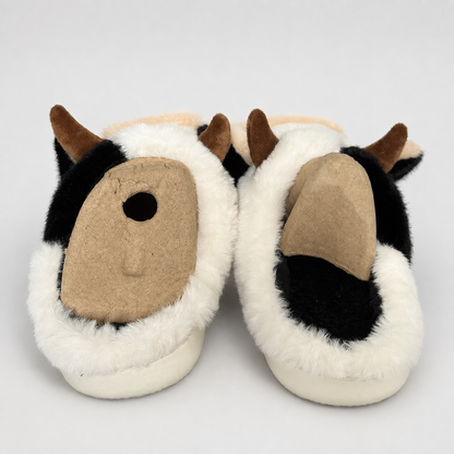 Plush Cow Slippers Fuzzy 3D Cartoon Farm Animal House Shoes Platform Slides Fluffy Size 7